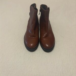 Brown Leather Ankle Booties with Side Zipper